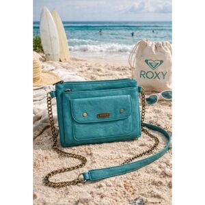 Roxy Teal Crossbody Beach Purse with Chain Strap Small Faux Leather Shoulder Bag